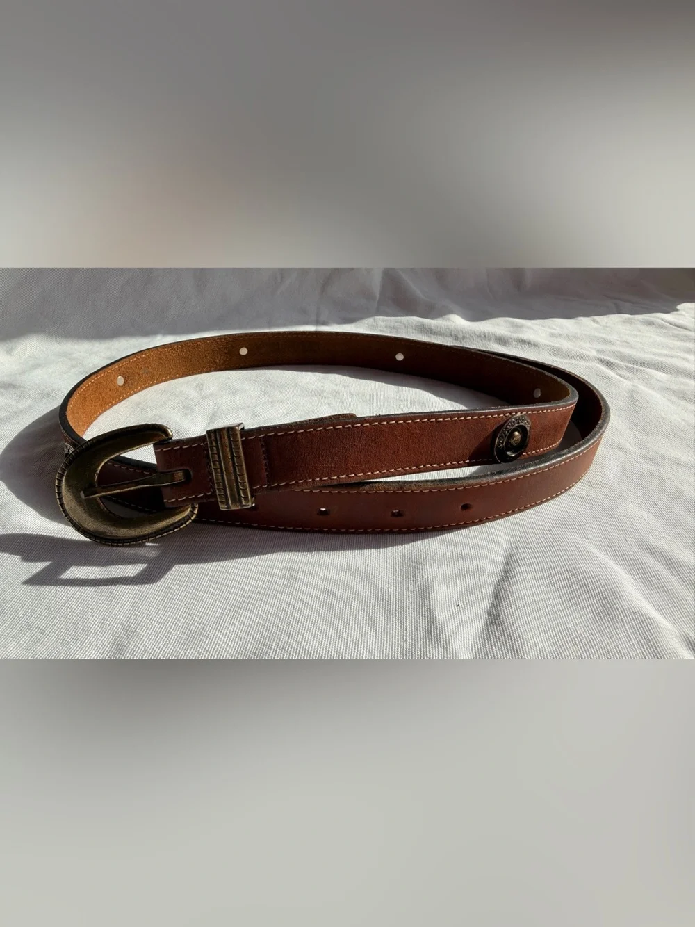 Vintage Brown Belt Leather Brass Metal Embellished 80’s Joan & David S